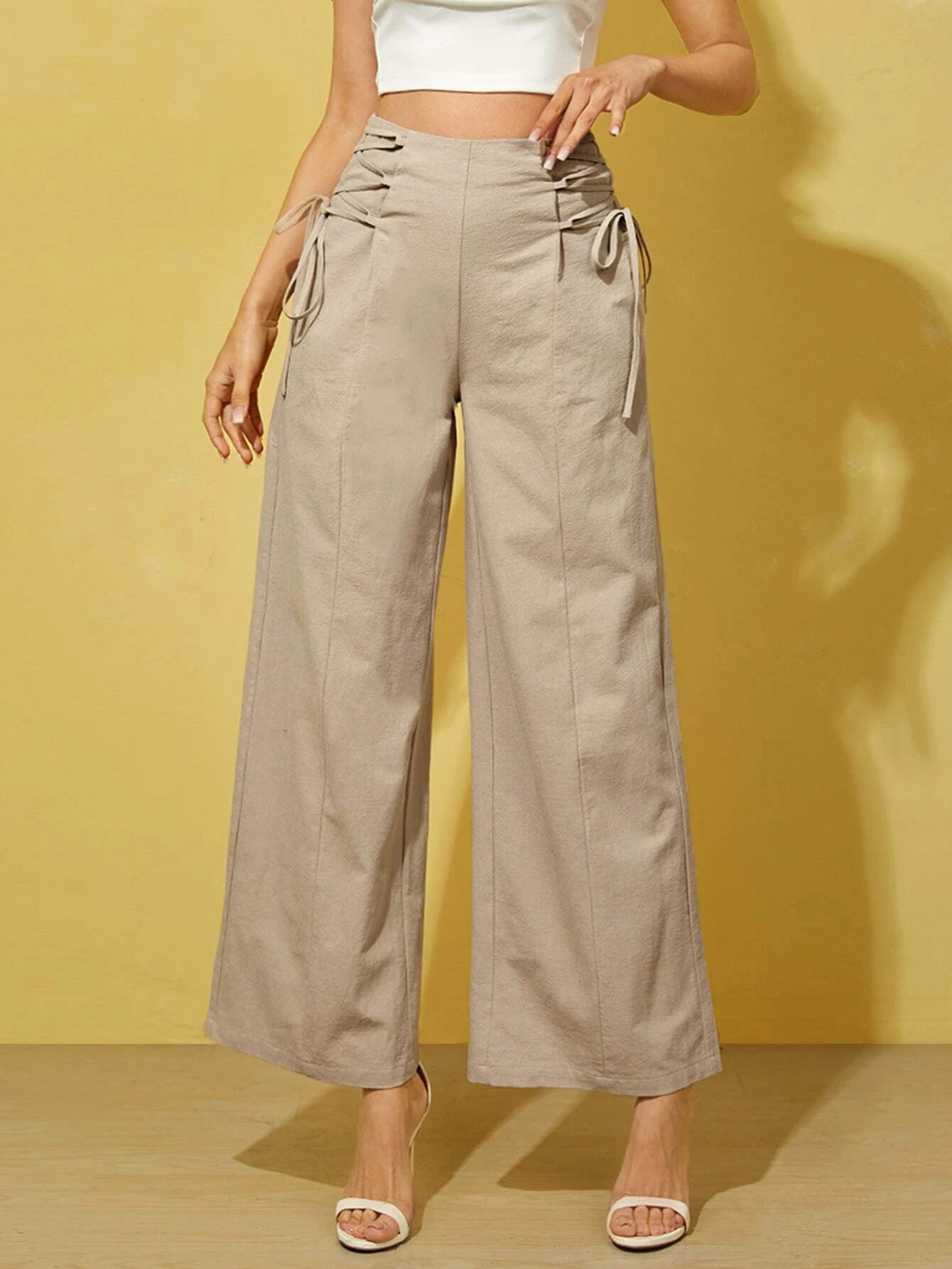 Essnce Lace Up Side Wide Leg Pants shein