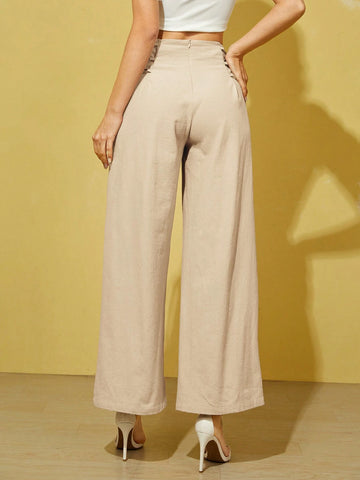 Essnce Lace Up Side Wide Leg Pants shein