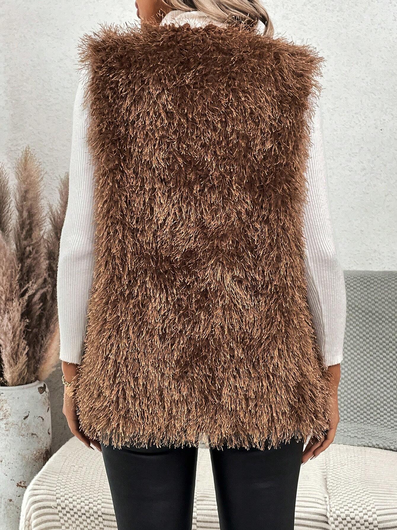 Essnce Ladies' Furry Front Open Vest Coat shein