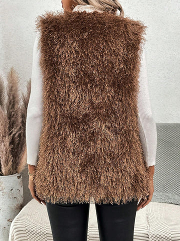 Essnce Ladies' Furry Front Open Vest Coat shein