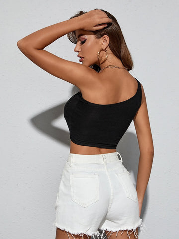 Essnce One Shoulder Crop Top shein