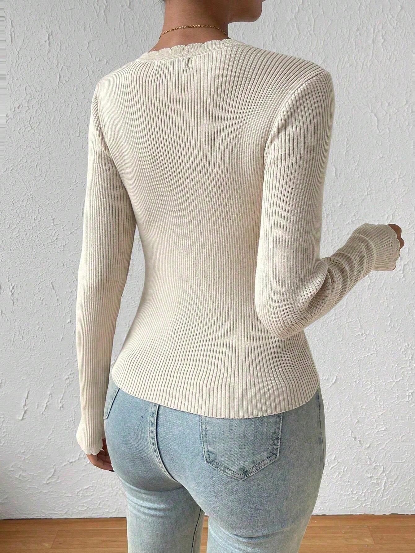 Essnce Ribbed Knit Sweater shein