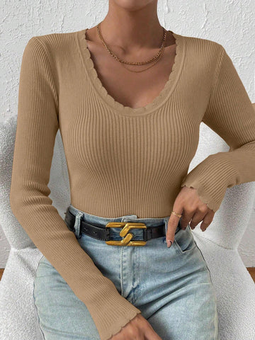 Essnce Ribbed Knit Sweater shein