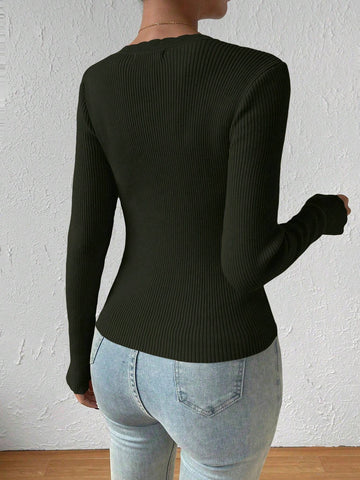 Essnce Ribbed Knit Sweater shein