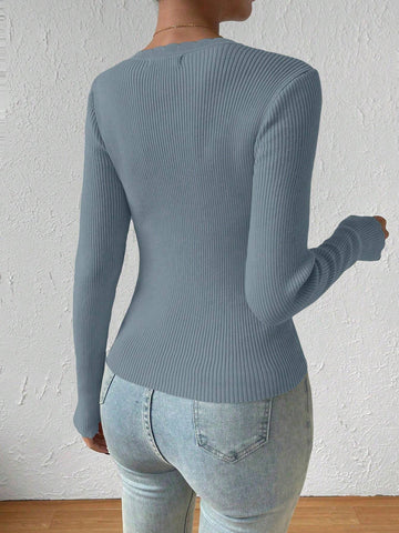 Essnce Ribbed Knit Sweater shein