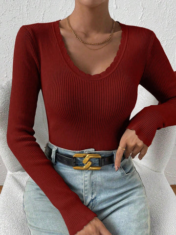 Essnce Ribbed Knit Sweater shein