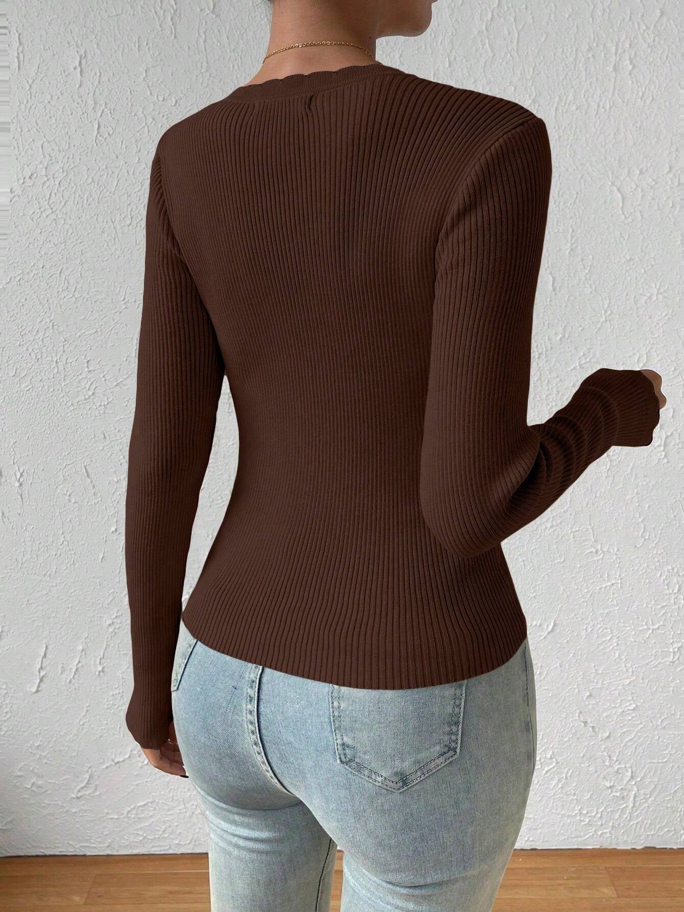 Essnce Ribbed Knit Sweater shein