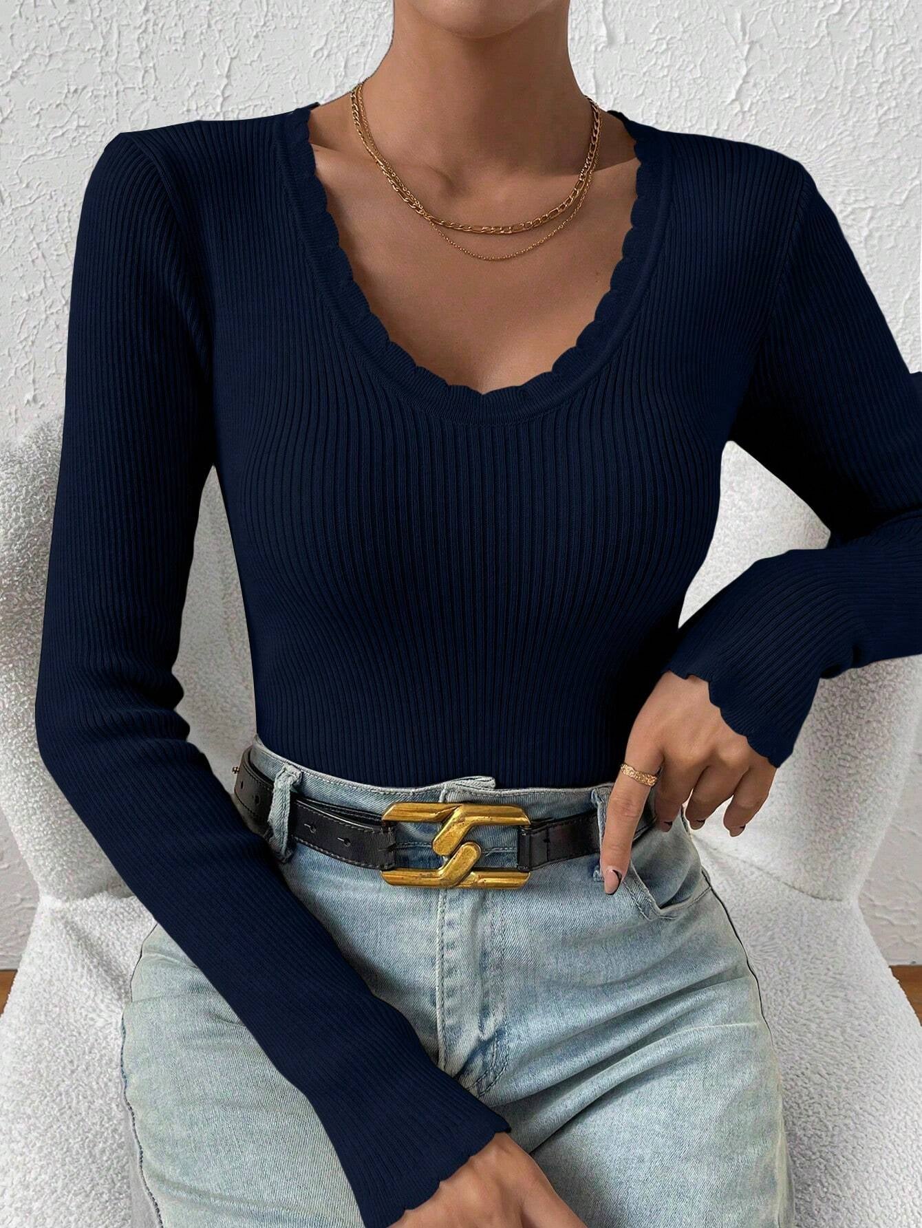 Essnce Ribbed Knit Sweater shein