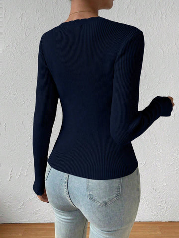 Essnce Ribbed Knit Sweater shein