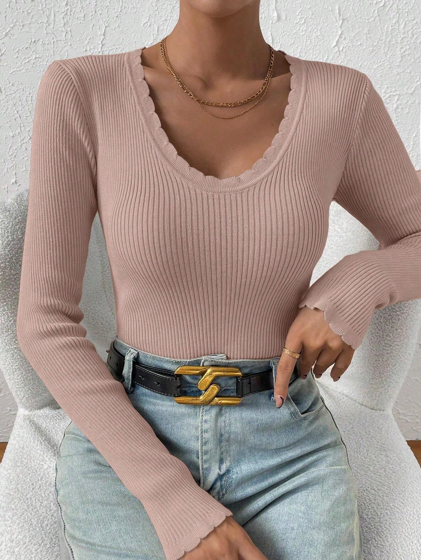 Essnce Ribbed Knit Sweater shein