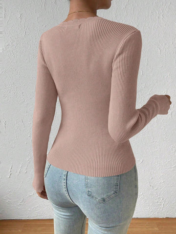 Essnce Ribbed Knit Sweater shein