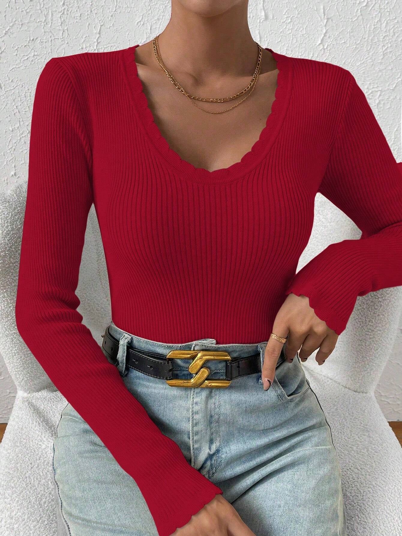 Essnce Ribbed Knit Sweater shein