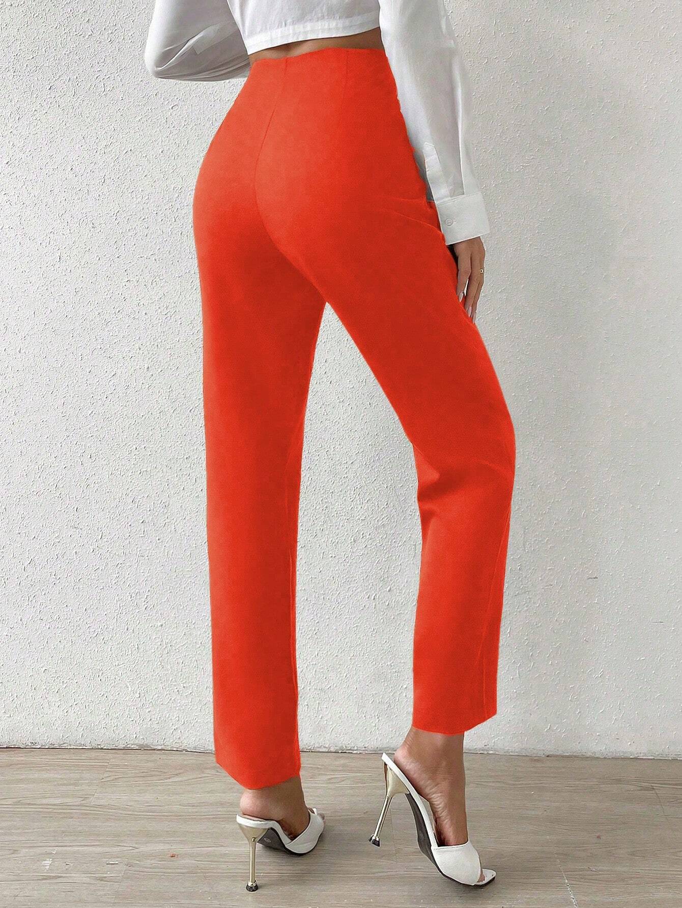 Essnce Solid Color High Waist Pants shein