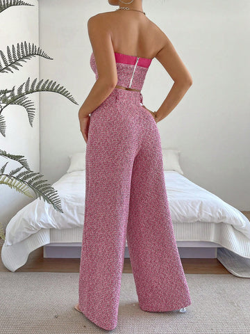 Essnce Solid Tube Top & Wide Leg Pants shein