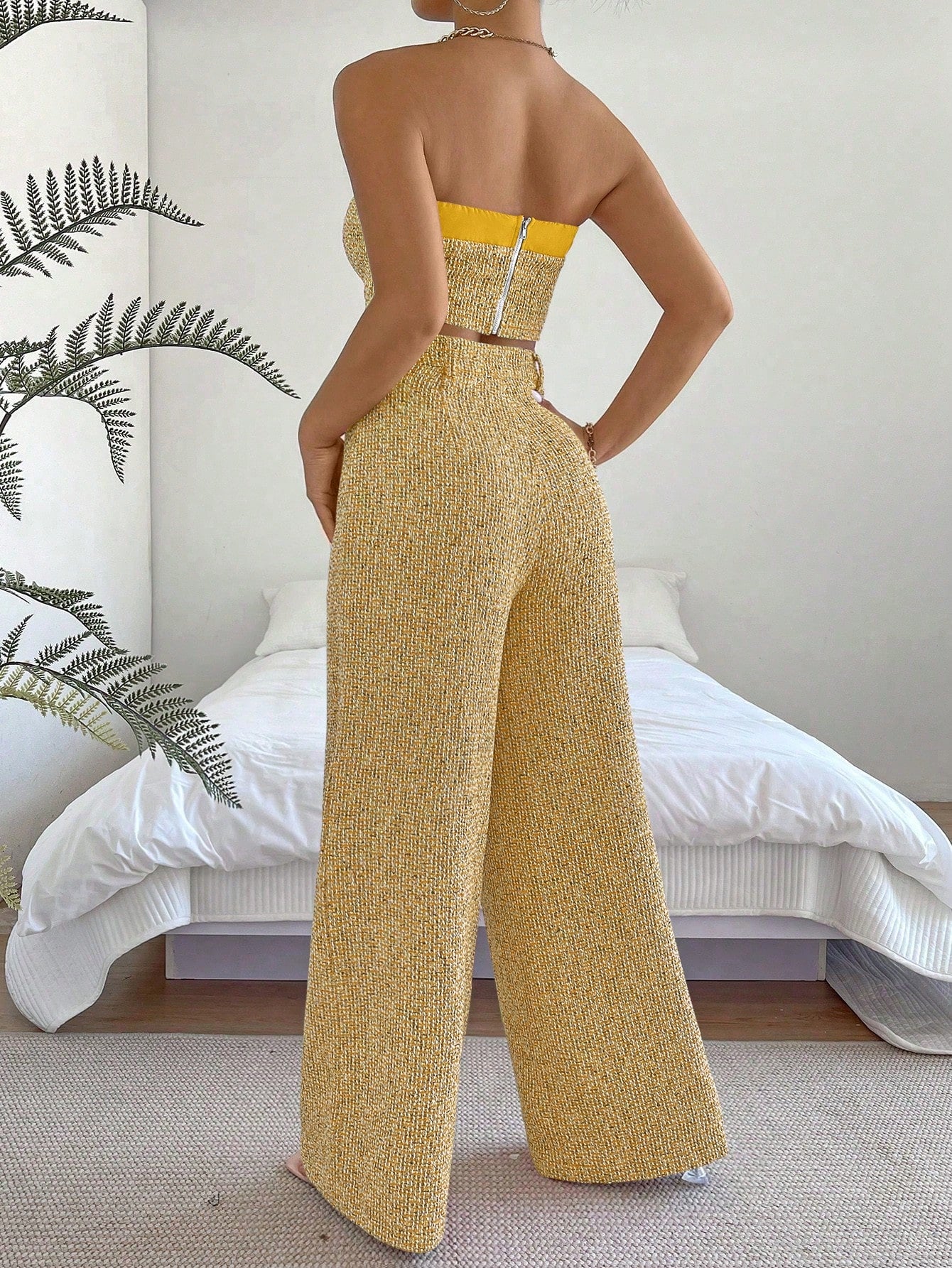 Essnce Solid Tube Top & Wide Leg Pants shein