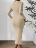 Essnce Sweetheart Neck Scallop Trim Bodycon Sweater Dress shein