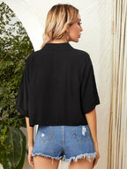 Essnce Textured Button Front Short Sleeve Shirt shein
