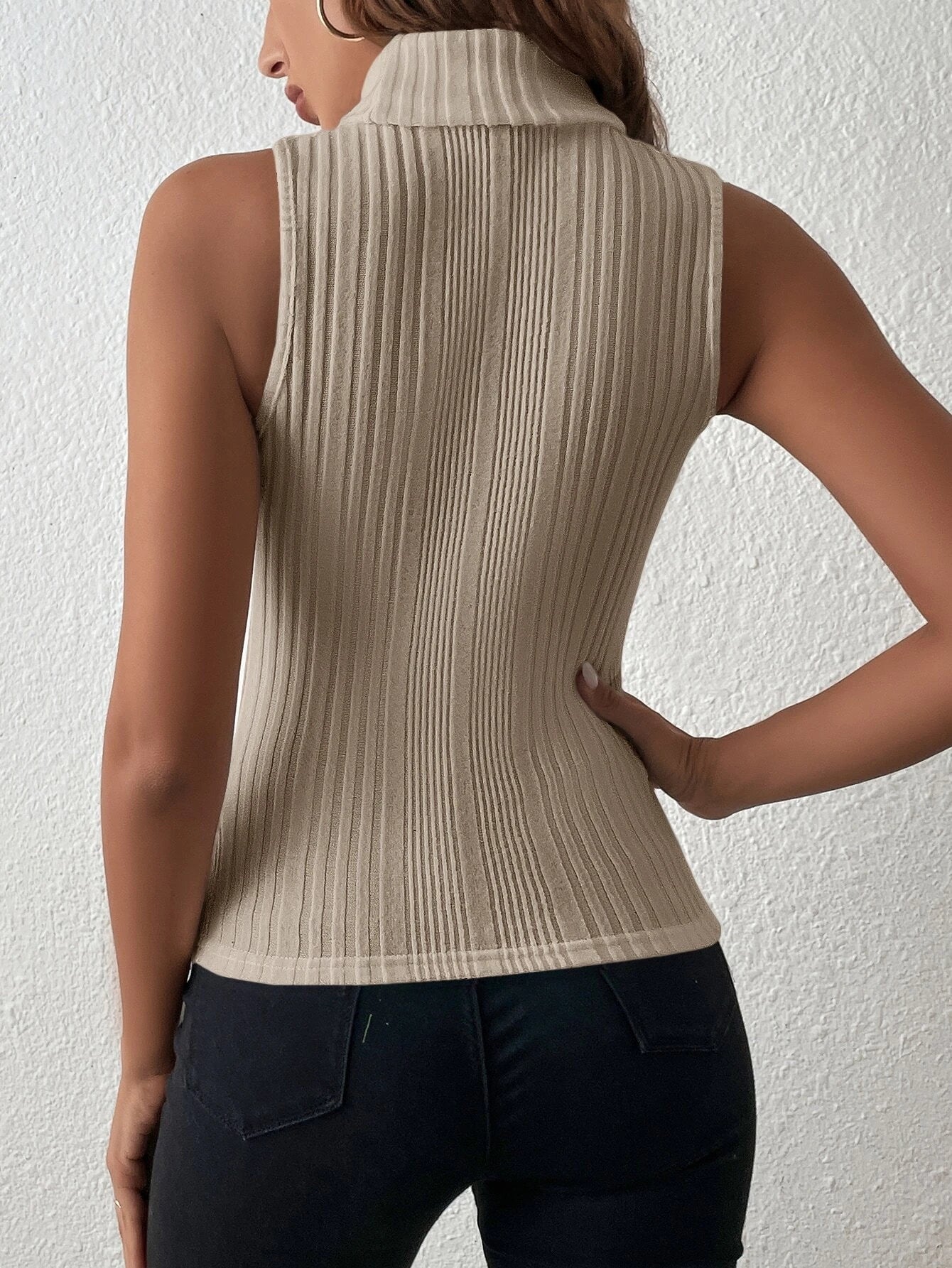 Essnce Turtleneck Ribbed Knit Tank Top shein