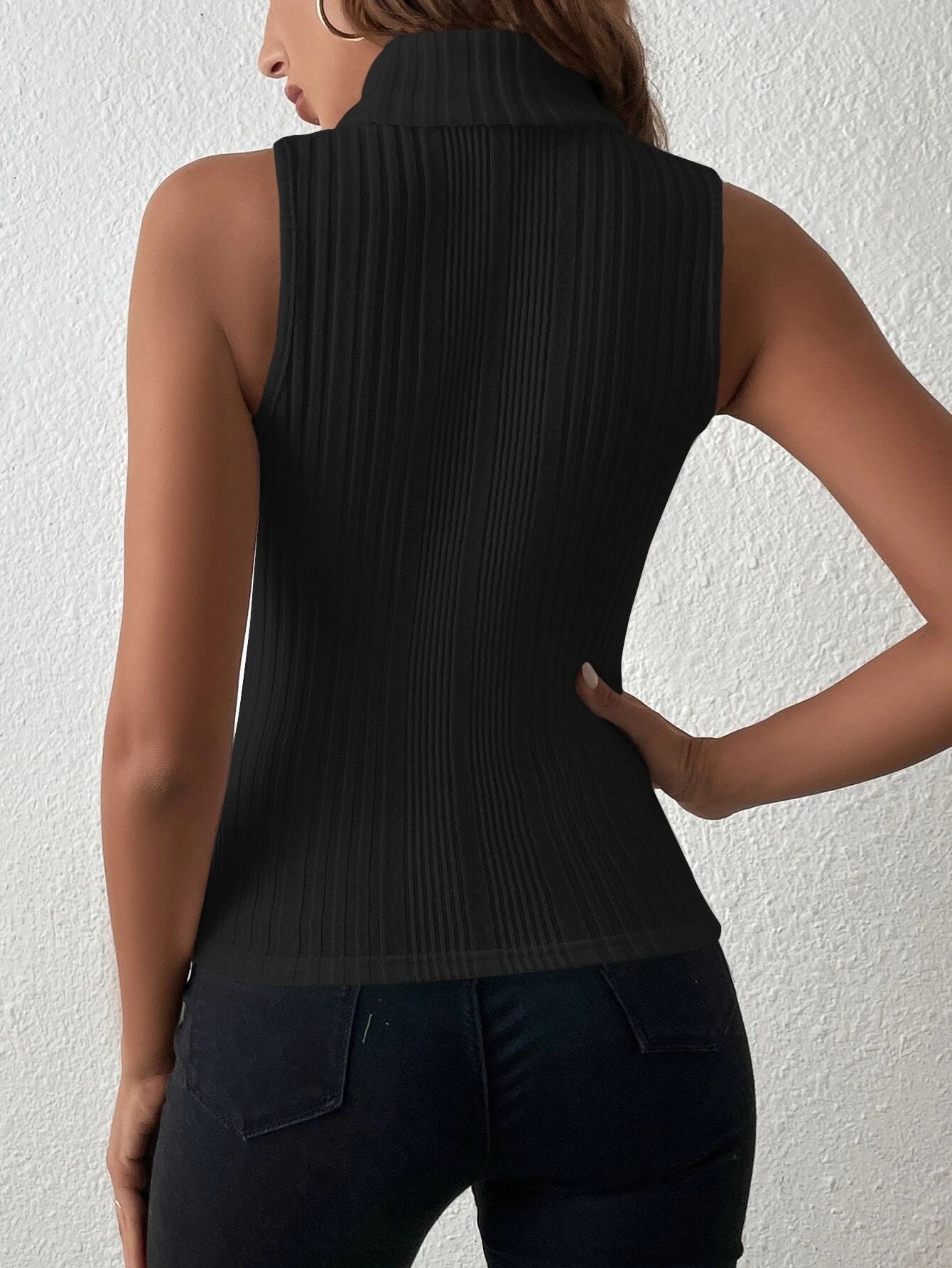 Essnce Turtleneck Ribbed Knit Tank Top shein