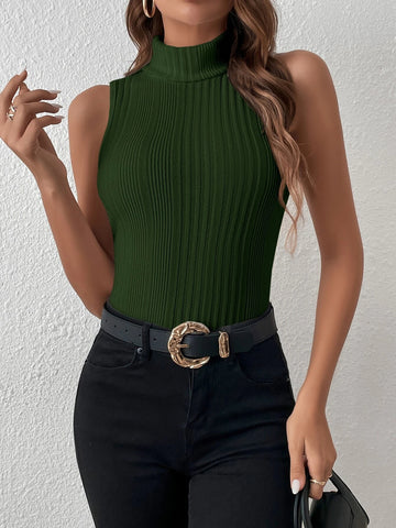 Essnce Turtleneck Ribbed Knit Tank Top shein