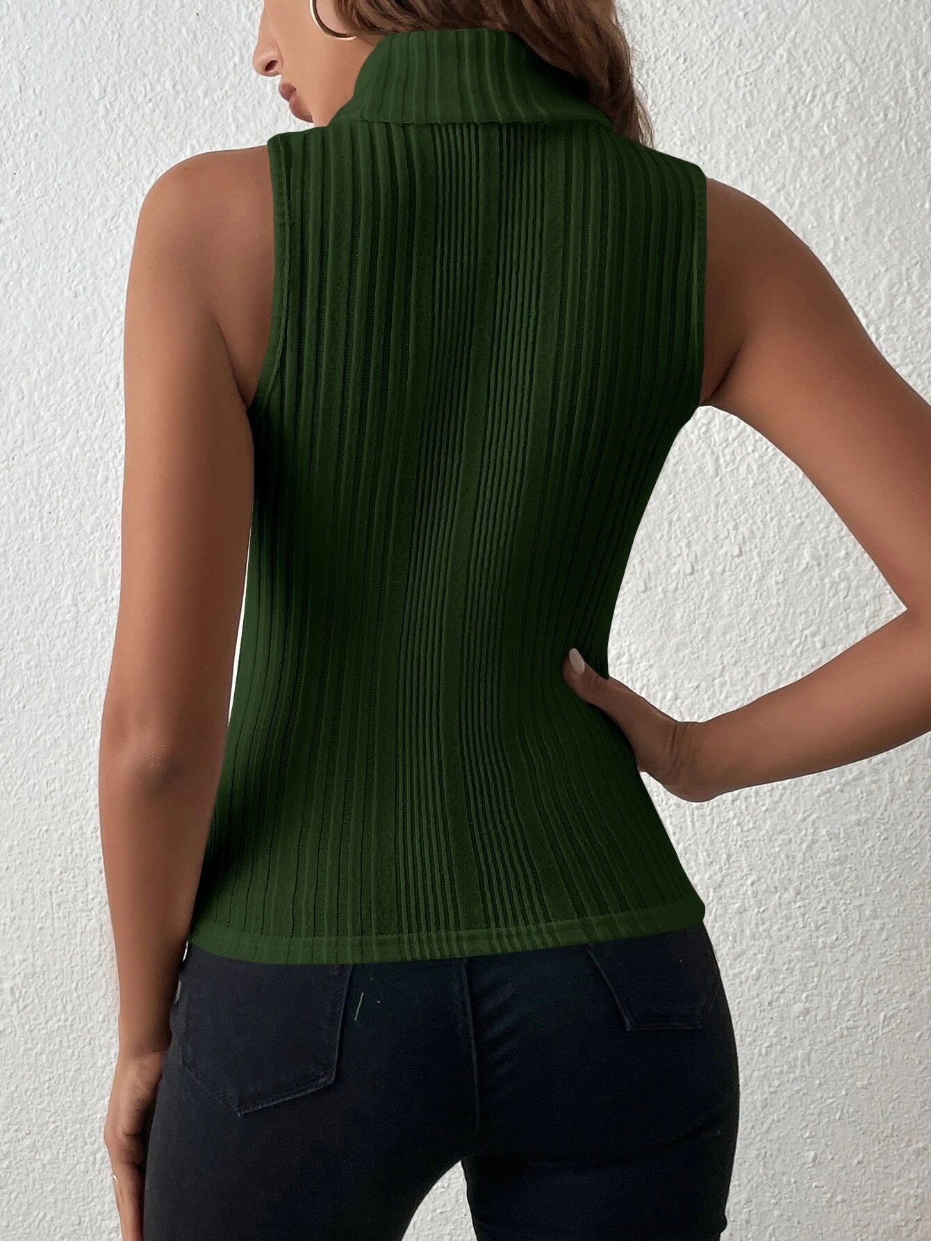 Essnce Turtleneck Ribbed Knit Tank Top shein