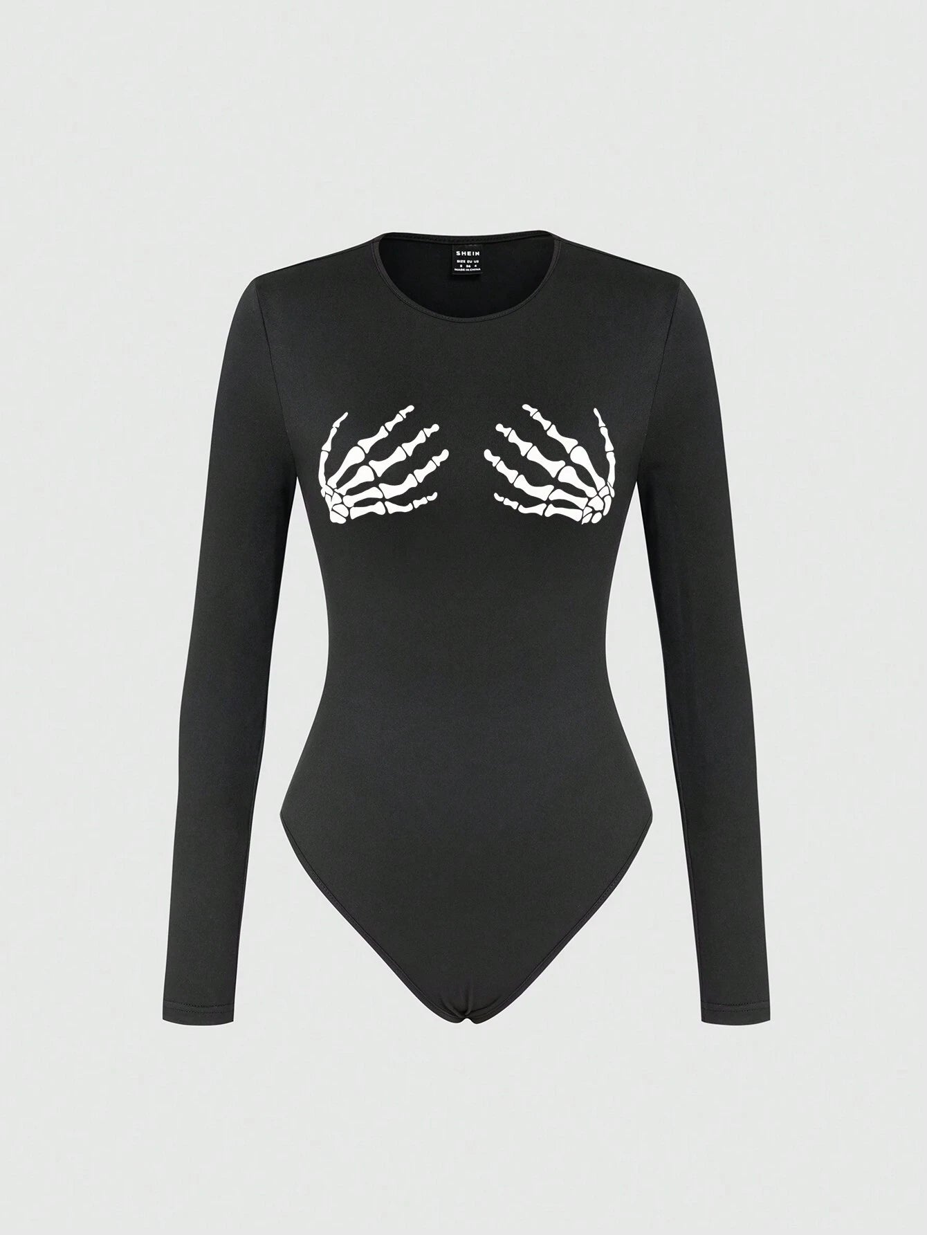 Essnce Women's Skeleton Hand Printed Long Sleeve Bodysuit shein