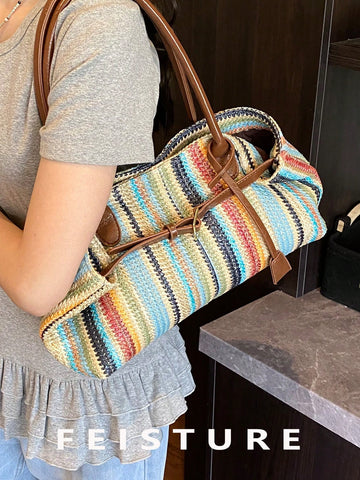 FEISTURE 1pc Spring & Summer Fashion Patchwork Denim Hand Bag
