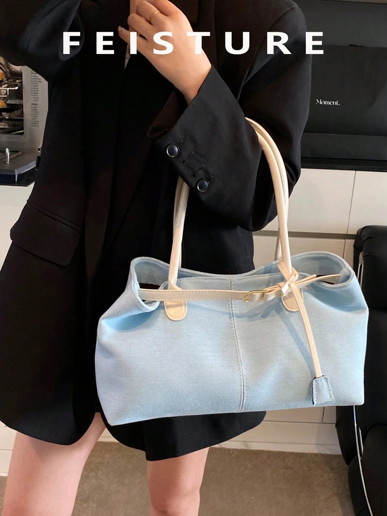 FEISTURE 1pc Spring & Summer Fashion Patchwork Denim Hand Bag shein