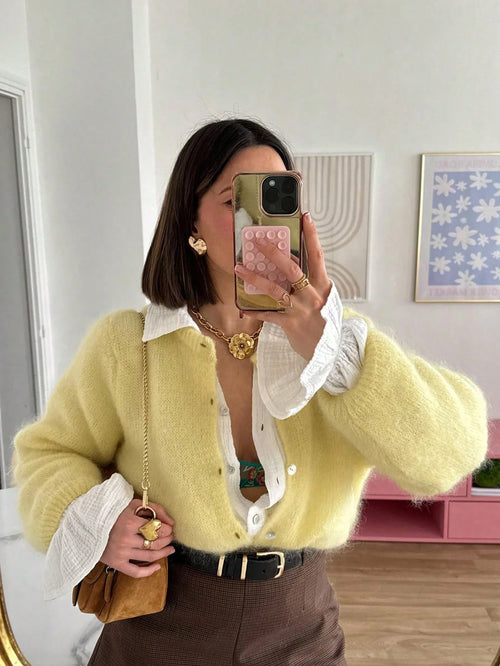 Round Neck Single Breasted Knitted Cardigan shein