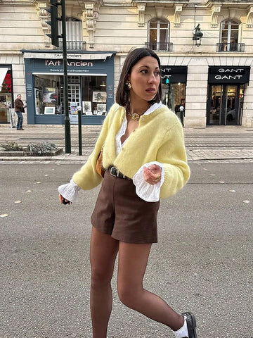 Round Neck Single Breasted Knitted Cardigan