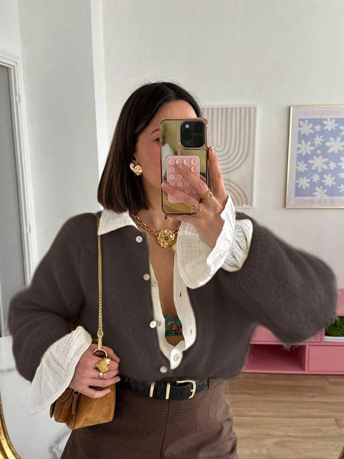 Round Neck Single Breasted Knitted Cardigan shein