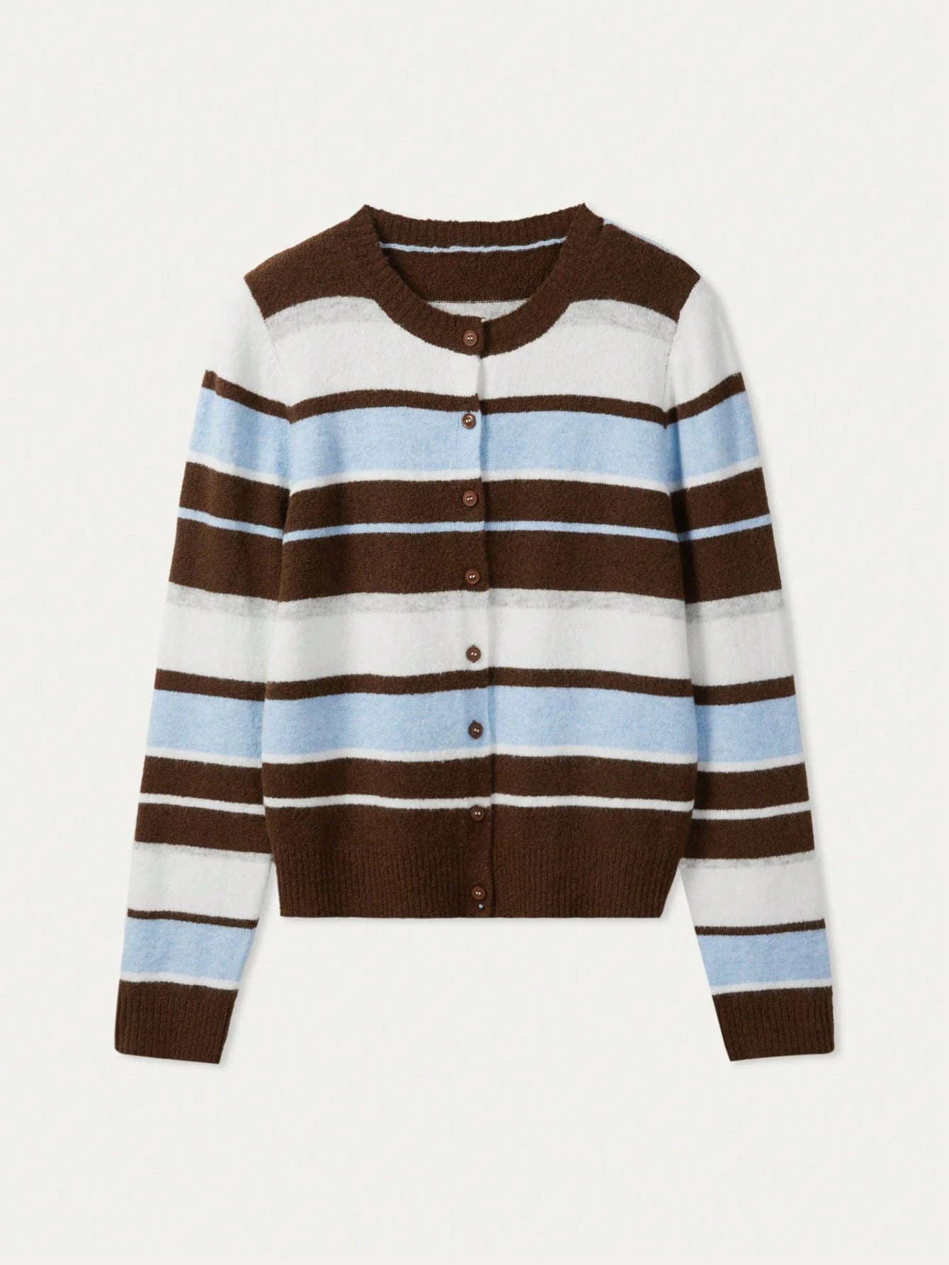 Round Neck Long Sleeve Striped Knit Sweater