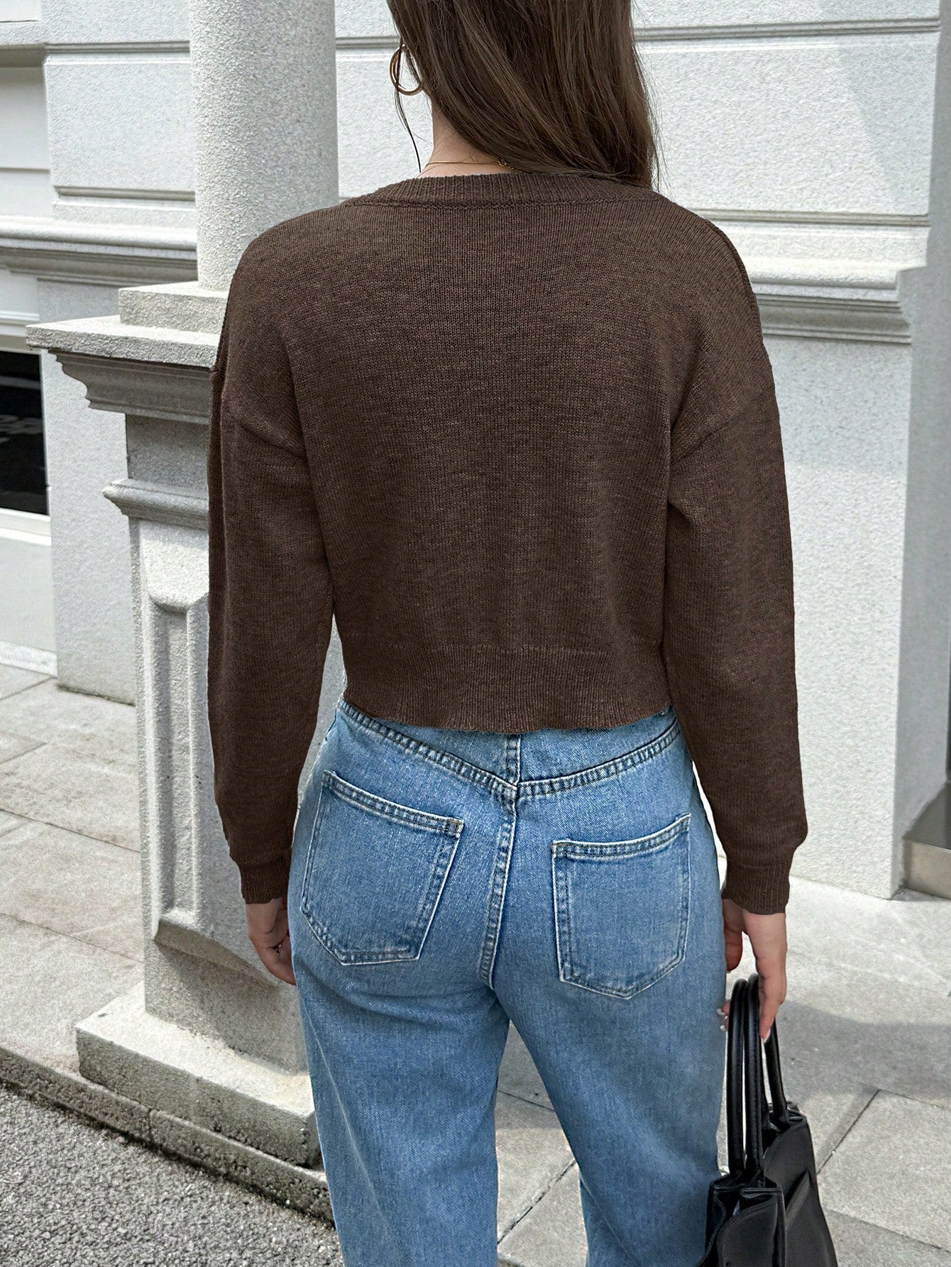 Women's Round Neck Long Sleeve Short Cardigan Jacket