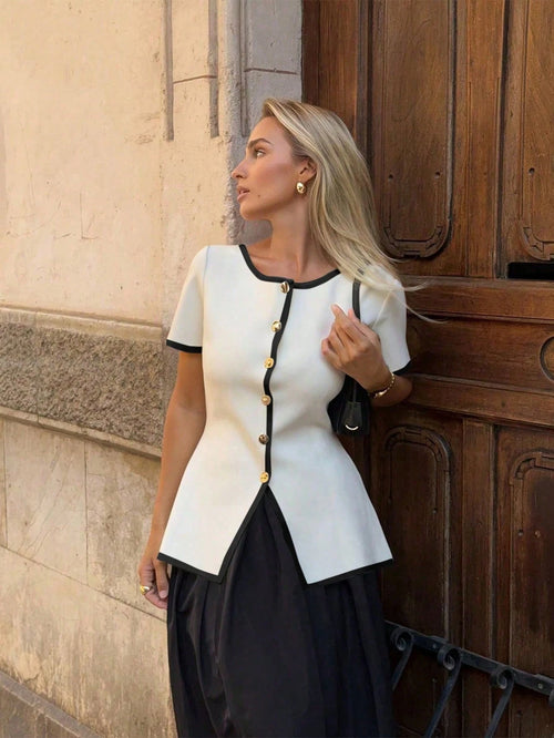 New Knitted Top, Casual, Simple And Atmospheric shein