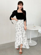 FRIFUL Square Neckline Splice Chiffon Hollow Out Strap Casual T-Shirt shein