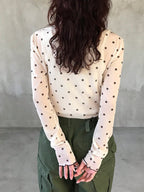 FRIFUL Women's Autumn Ruffle Collar Long Sleeve Polka Dot Blouse shein