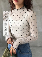 FRIFUL Women's Autumn Ruffle Collar Long Sleeve Polka Dot Blouse shein