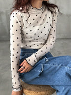 FRIFUL Women's Autumn Ruffle Collar Long Sleeve Polka Dot Blouse shein