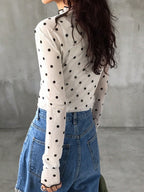 FRIFUL Women's Autumn Ruffle Collar Long Sleeve Polka Dot Blouse shein