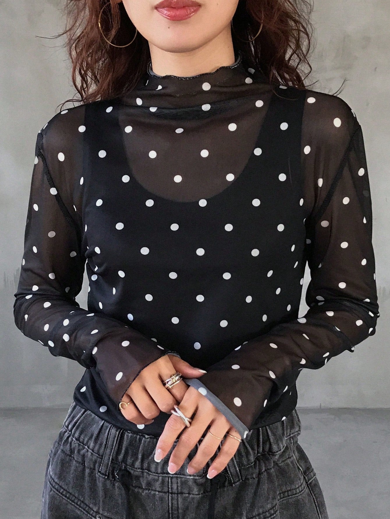 FRIFUL Women's Autumn Ruffle Collar Long Sleeve Polka Dot Blouse shein