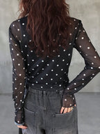 FRIFUL Women's Autumn Ruffle Collar Long Sleeve Polka Dot Blouse shein