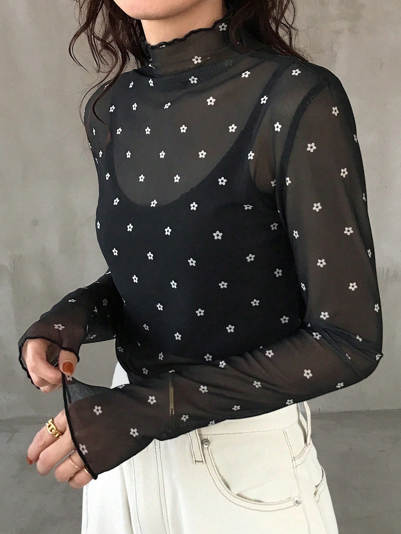 FRIFUL Women's Autumn Ruffle Collar Long Sleeve Polka Dot Blouse shein