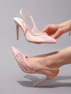 Women's Lace Patchwork High Heel Sandals shein