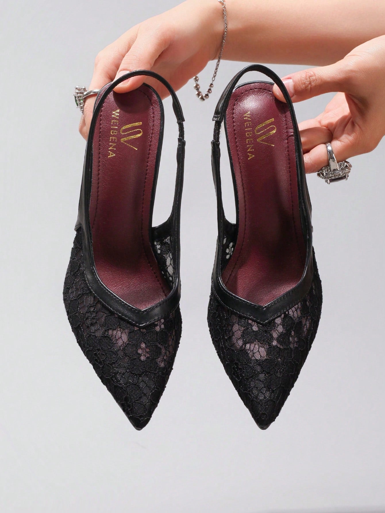 Women's Lace Patchwork High Heel Sandals shein