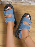 Women's Bohemian Printed Thick Heel Wedge Sandals With Tassel Trim And Buckle Strap shein