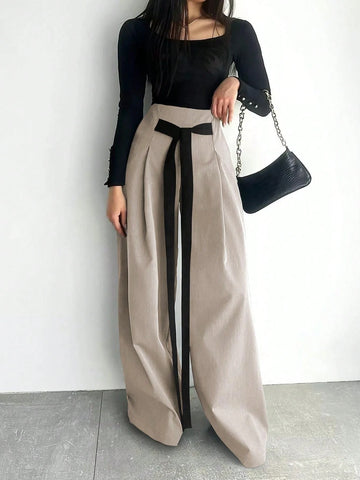 Fashion Design Wide Leg Pants Solid Color Commute Slimming Long Trousers