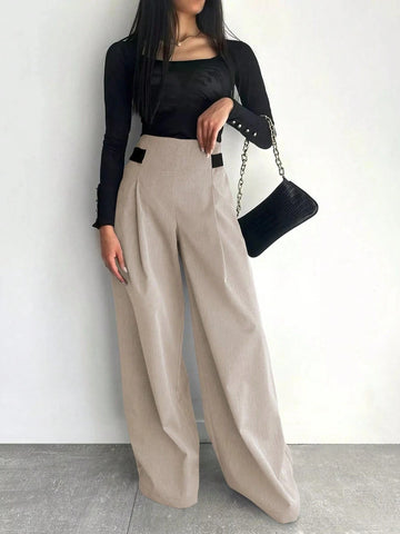 Fashion Design Wide Leg Pants Solid Color Commute Slimming Long Trousers