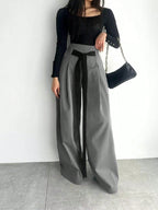 Fashion Design Wide Leg Pants Solid Color Commute Slimming Long Trousers shein
