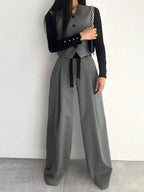 Fashion Design Wide Leg Pants Solid Color Commute Slimming Long Trousers shein