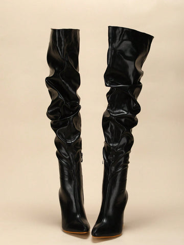 Fashionable Solid Color Fold Over Boots shein